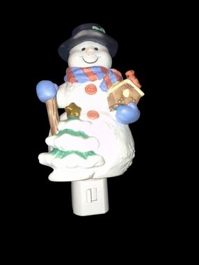Festive Snowman Night Light - White and Blue Holiday Decor